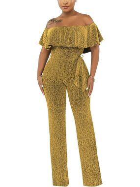 Chic Off-Shoulder Sparkly Jumpsuit | Casual Wide Leg Romper for Parties